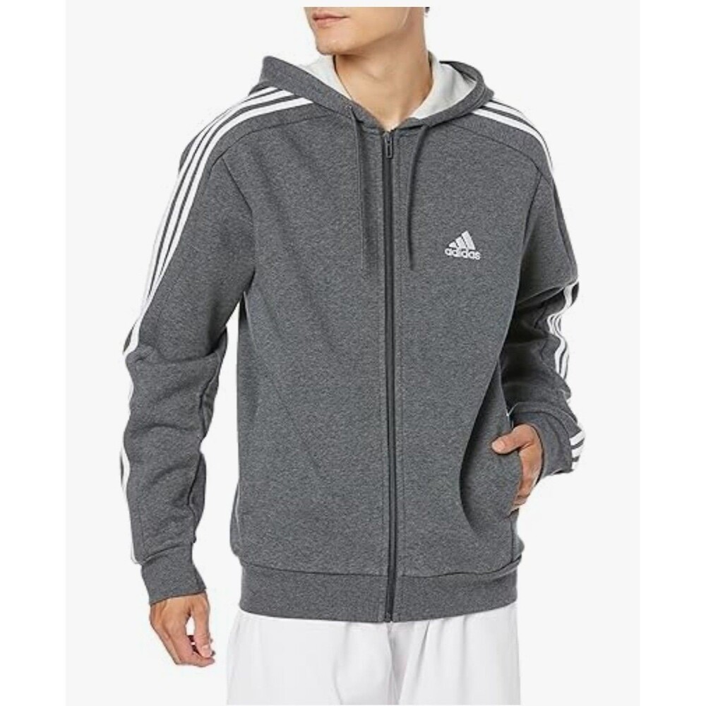 Adidas Men's Essentials 3-Stripes Fleece Full-Zip Hoodie #IJ6480 Size Medium NWT